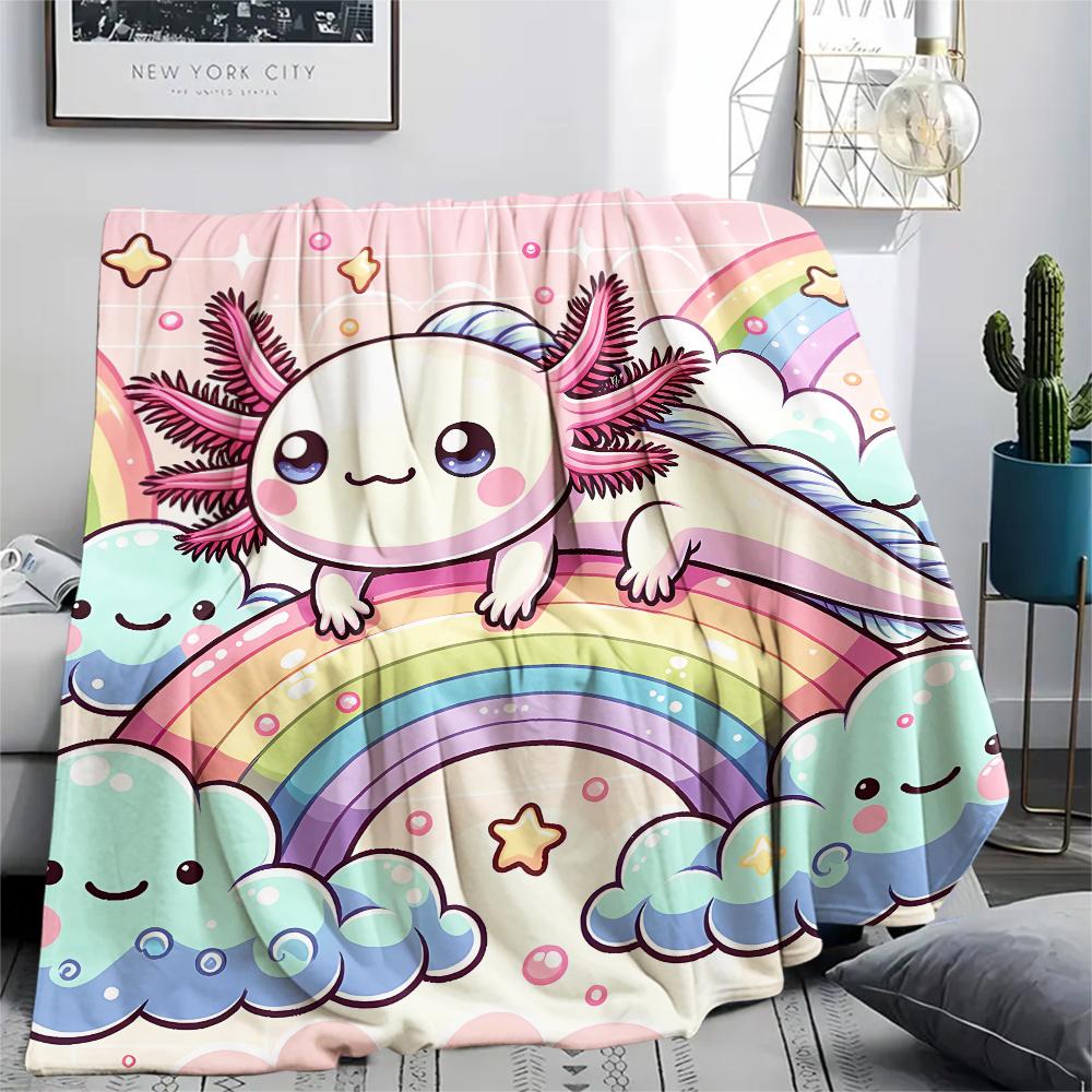 1Pc Axolotl Print Flannel Blanket, High quality Comfortable for All Seasons, Home Decor, Warmth and Comfort, Perfect for Christmas Gifts