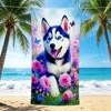 1Pc Blue Husky Flowers Beach Towel Quick Dry Multiuse For Beach Pool Gym Yoga Home Travel Christmas Halloween Xmas Gift G138