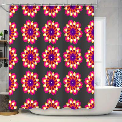 Creative Mandala Shower Curtain Pink Yellow Floral Pattern Fabric Shower Curtain Set for Bathroom Decor, Polyester Waterproof Sh