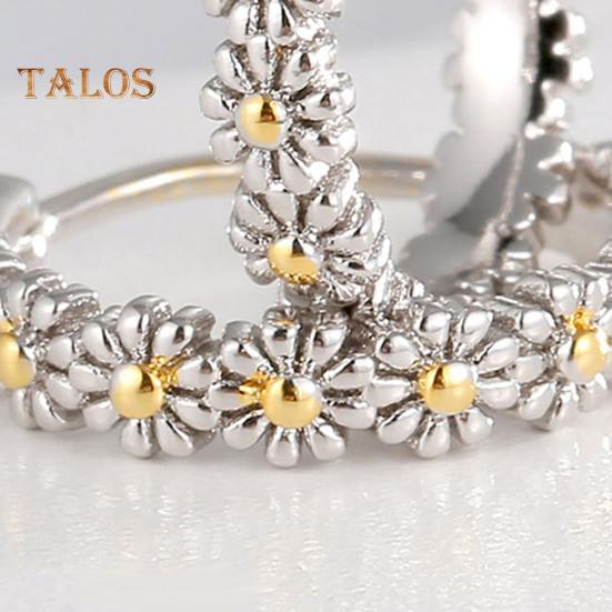 1 Pair Women Huggie Earrings Flower Decor Smooth Polished Alloy Copper Retro Pastoral Style Round Circle Lady Earrings