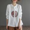 Chemises Boutonnées Broderie Vintage Femme Élégantes Blouses Coton Lin Col Montant Décontractées Manches Longues Amples Hauts Irréguliers