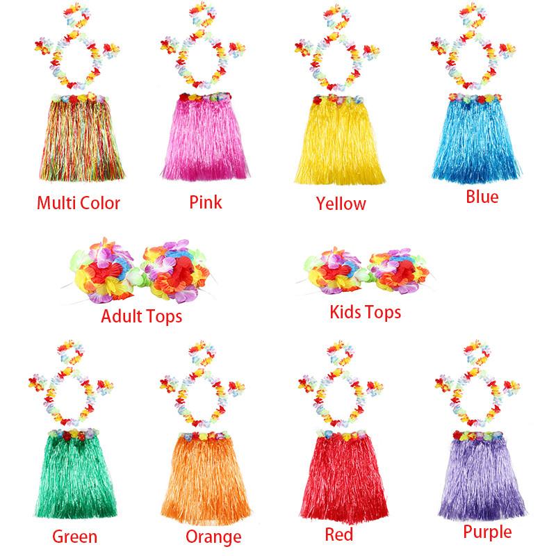 Hawaiian Kids Cute Grass Hula Lei Skirt Flower Wristband Garland Costume Fancy