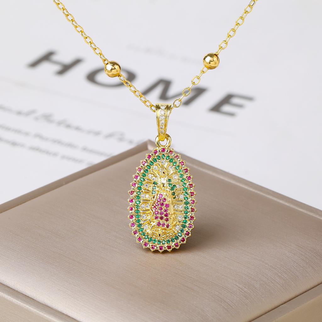 Rhinestone Our Lady of Guadalupe Pendant Necklace Religious Virgin Mary Zircon Choker for Women Catholic Gift Prayer Jewelry