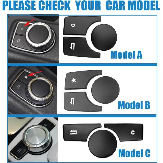 Black Car Console Multimedia Switch Button Cover Trim Sticker Compatible with Mercedes Benz A B Class CLA GLA W176 W246 C117 W117 X156(Model B)
