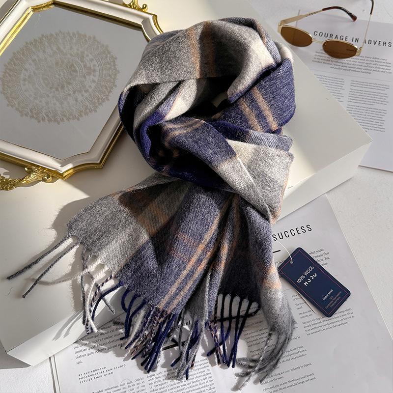 Wollschal für Damen, Herbst/Winter, Vintage-Preppy-Stil, kariert, Wickelschal, Pashmina Mujer Femme Foulard Bufanda Schal Stola