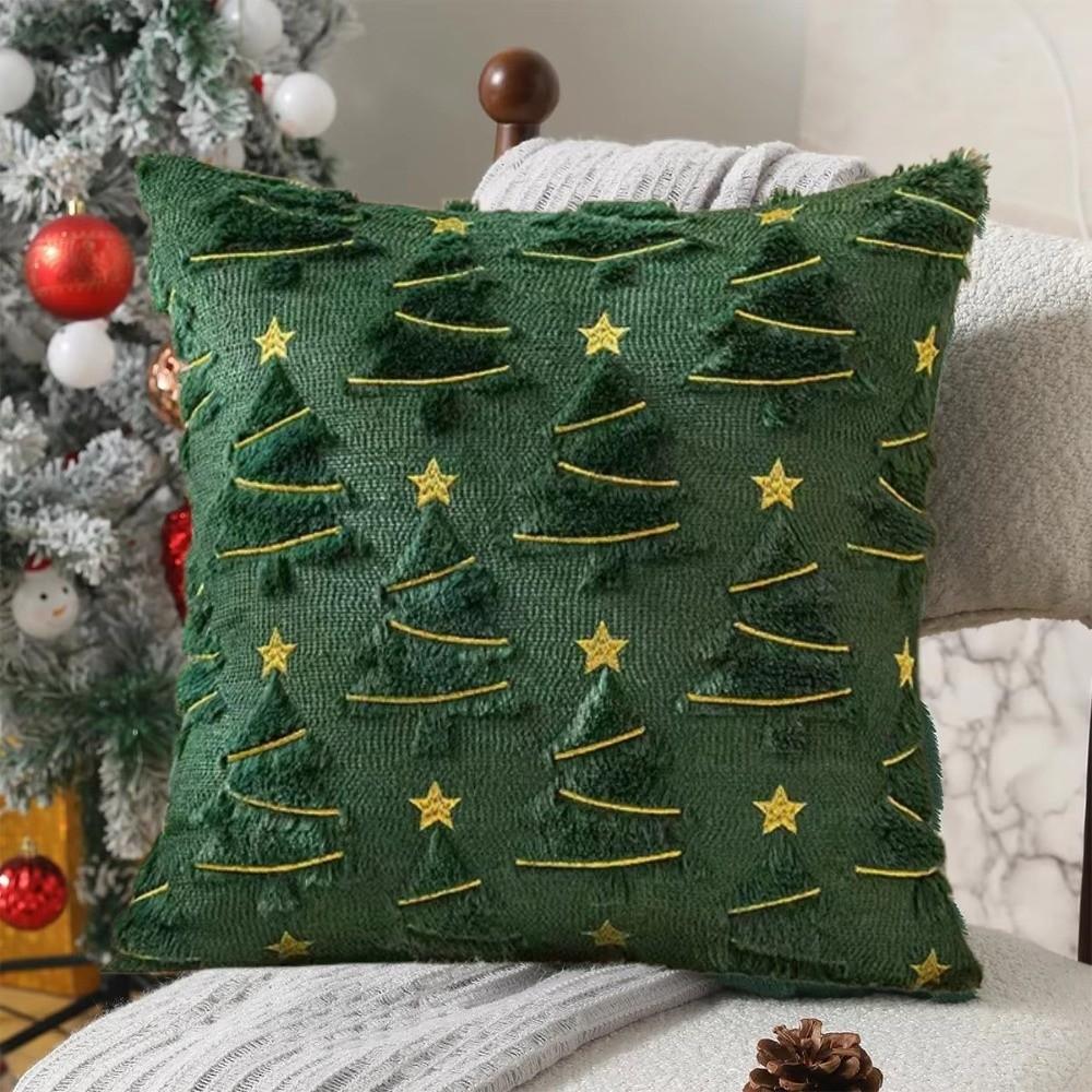 Short Plush Cushion Slipcover Xmas Tree with Light Throw Pillow Cover  Sofa Decoration