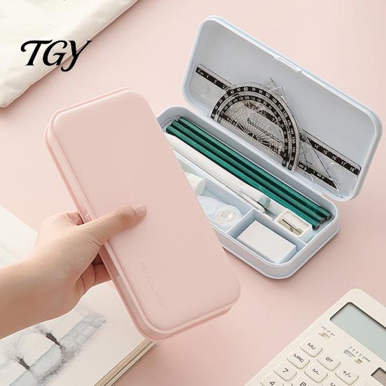Hard Shell Pencil Organizer for Backpack 2Pcs Simple Case Students, Plastic Holder Macaroon Color Pouch with Multiple Compartments, Lightweight