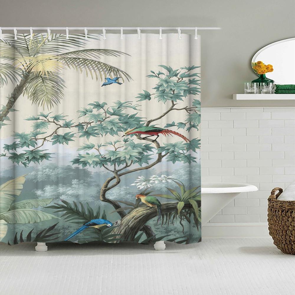 Ink Painting landscape 180x180cm Shower Curtains Waterproof Polyester Chinese style Flower Birds Bathroom Curtain With Hooks