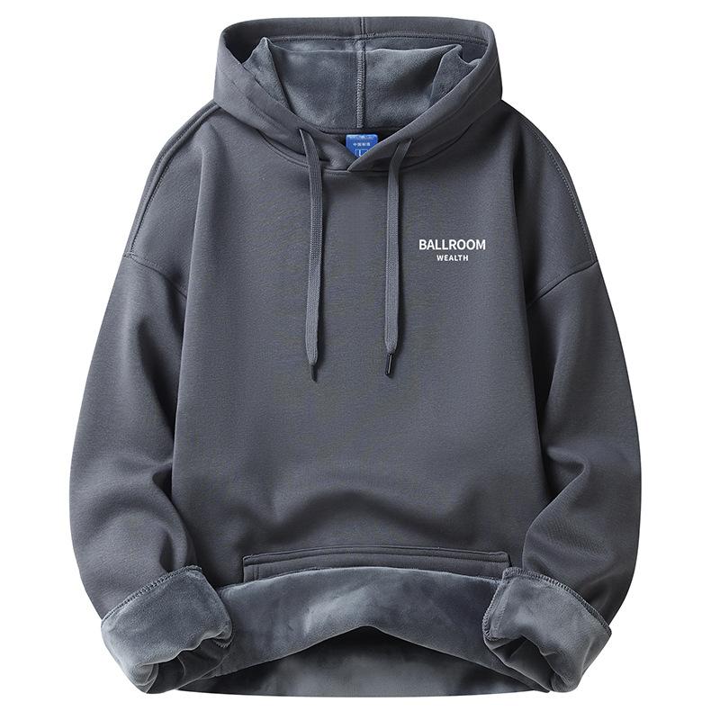 

Толстовка с капюшоном мужская весна, осень и зима 420 г плотная молодежная круглая горловина свободная повседневная куртка с капюшоном XL [Recommended 125-72.5 kg]