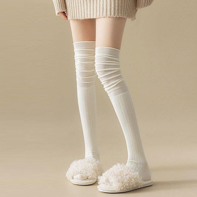 Knee Warm Long Socks Thin Long Stacked Socks Women's High Solid Colour Patchwork Stockings Sexy High Elasticity Stockings