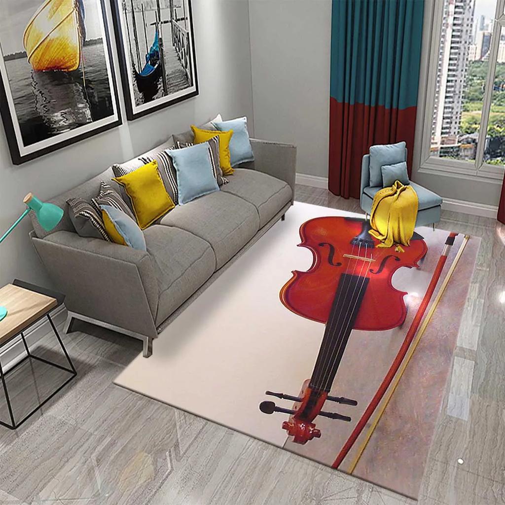 3D Violin Carpet Modern Music Flower Area Rug for Kitchen Bathroom Anti-Skid Rug Carpet Home Decor Living Room Bedroom Floor Rug