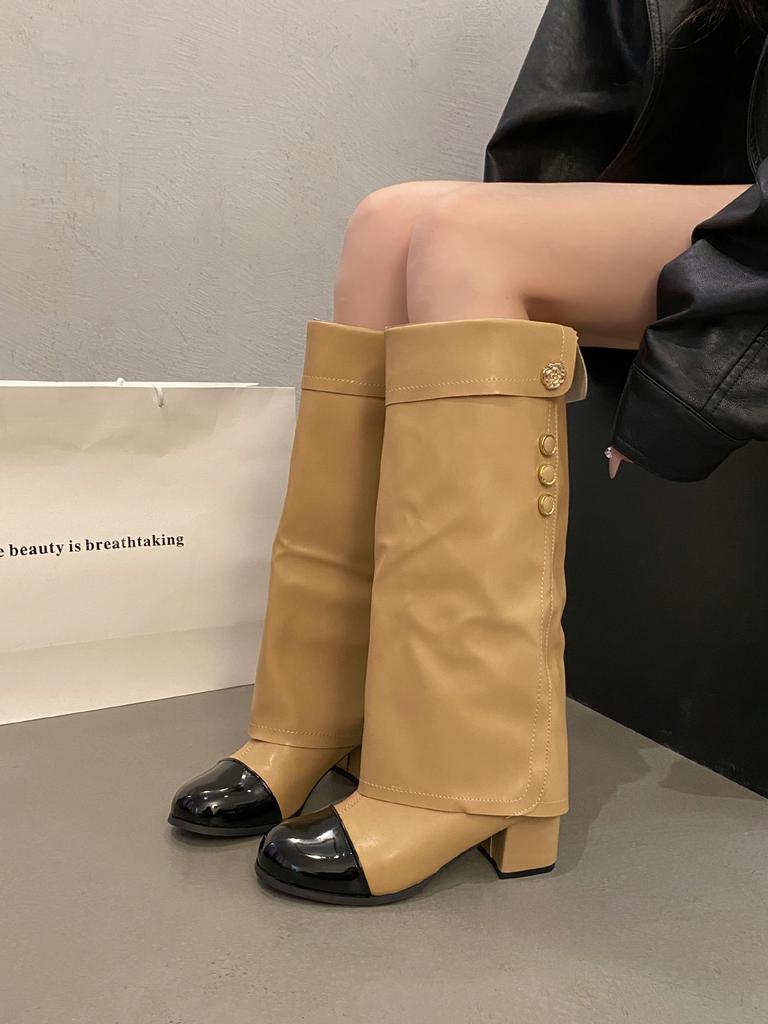 High-heeled small fragrant wind solid color tall knight boots women's boots 2025 new autumn and winter versatile long tube long boots