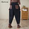 Korean Fashion Herbst Frühling Frauen Harem Hosen Hohe Taille Schwarz Khaki Beiläufige Lose Hosen Vintage Patchwork Baumwolle Cord Capris