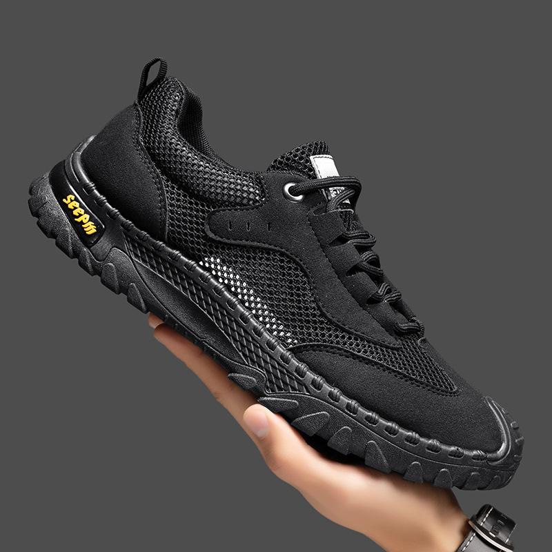 Men's shoes 2025 summer new men's outdoor hollow breathable mesh beach shoes lace-up soft sole comfortable casual shoes