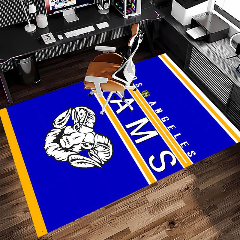 Los Angeles Rams Logo Print Area Rug - Soft, Washable Non-Slip Indoor Mat for Office Chairs, Living Room, Home Office Decorative Rug
