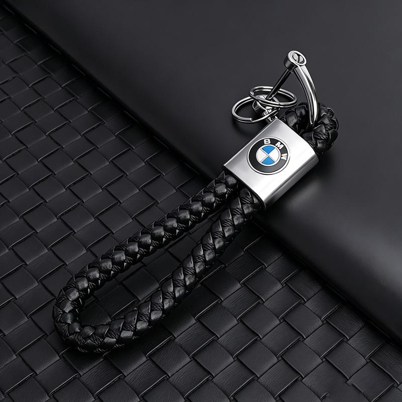 1Pcs Metal/Leather Keychain Hand-Woven Key Rope Key Ring Auto Emblem Accessories For BMW E90 E87 F30 E60 F01 F02 G20 X1 X3 X4 X5 rvsh75