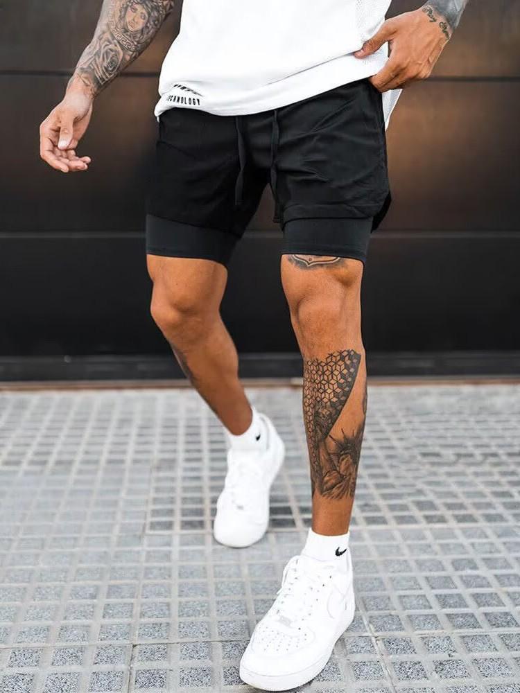 Men's American Style Ice Silk Quick-Dry 3/4 Running Shorts with Inner Lining