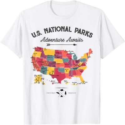 63 National Parks Map US Park Retro Vintage Camping Hiking T-Shirt