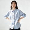 Korean Style Blue Striped Embroidered Long Sleeve Shirt for Women - Trendy Spring/Autumn Layering
