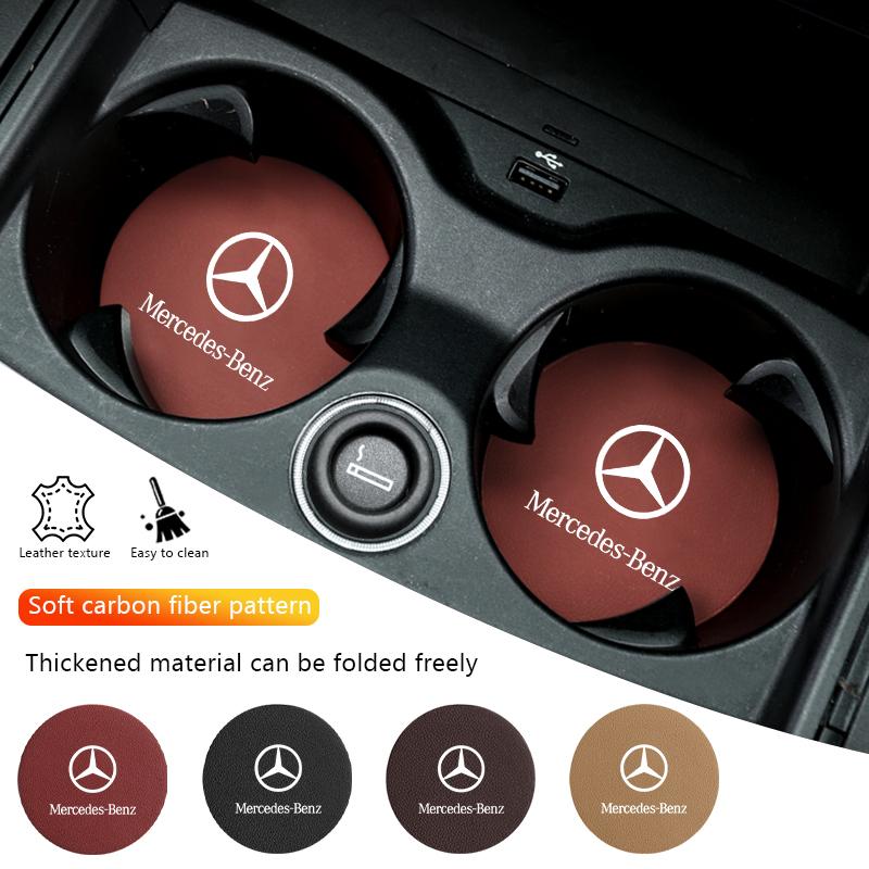 WUL5 2Pcs Leather Anti-Slip Suede Car Water Cup Holder Accessories For Mercedes Benz W202 W212 W126 W140 W168 W177 CLS GLE GLC GLS
