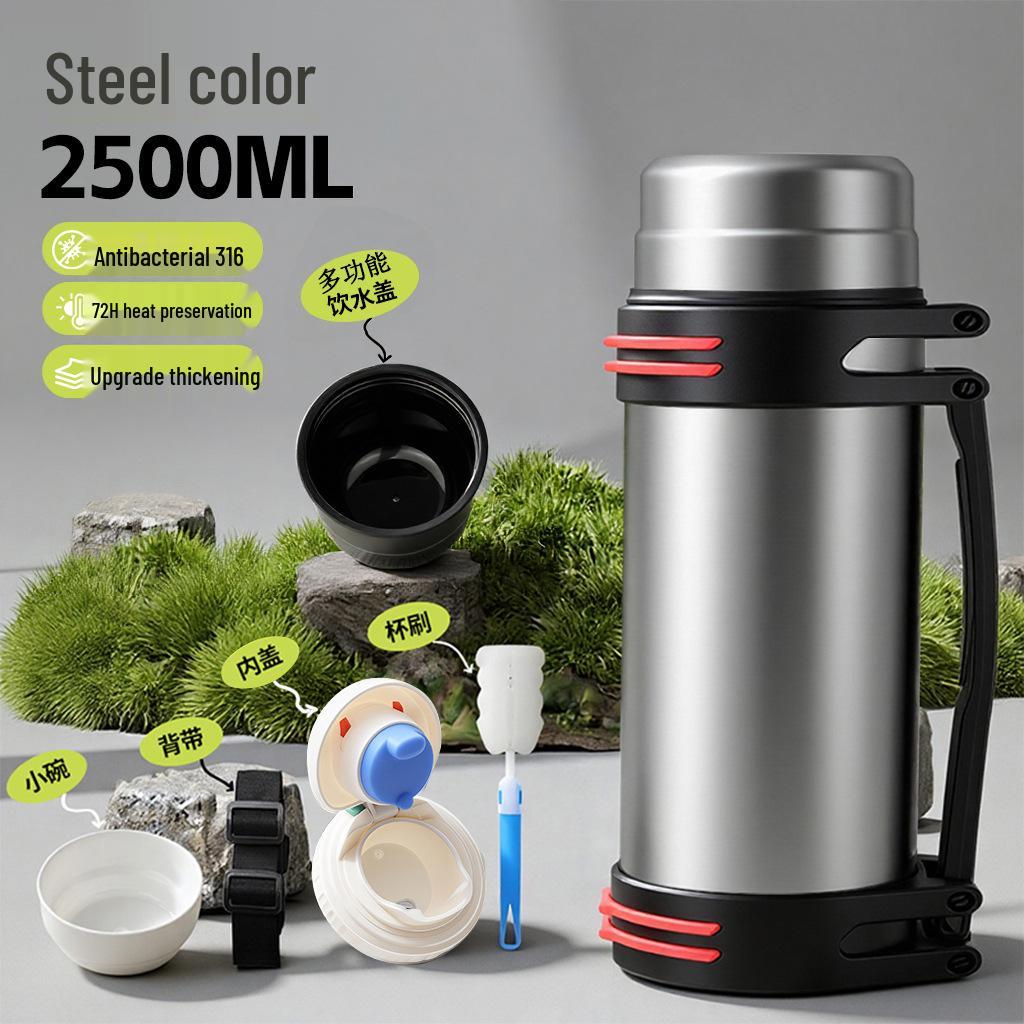 Large 5L Stainless Steel Insulated Thermos for Men - Portable Outdoor Travel Water Bottle