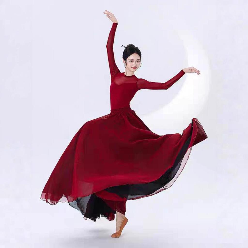 Chinesischer Klassischer Tanz Fließender Gaze-Rock - Doppellagig 720° Schwung Performance & Übungskostüm