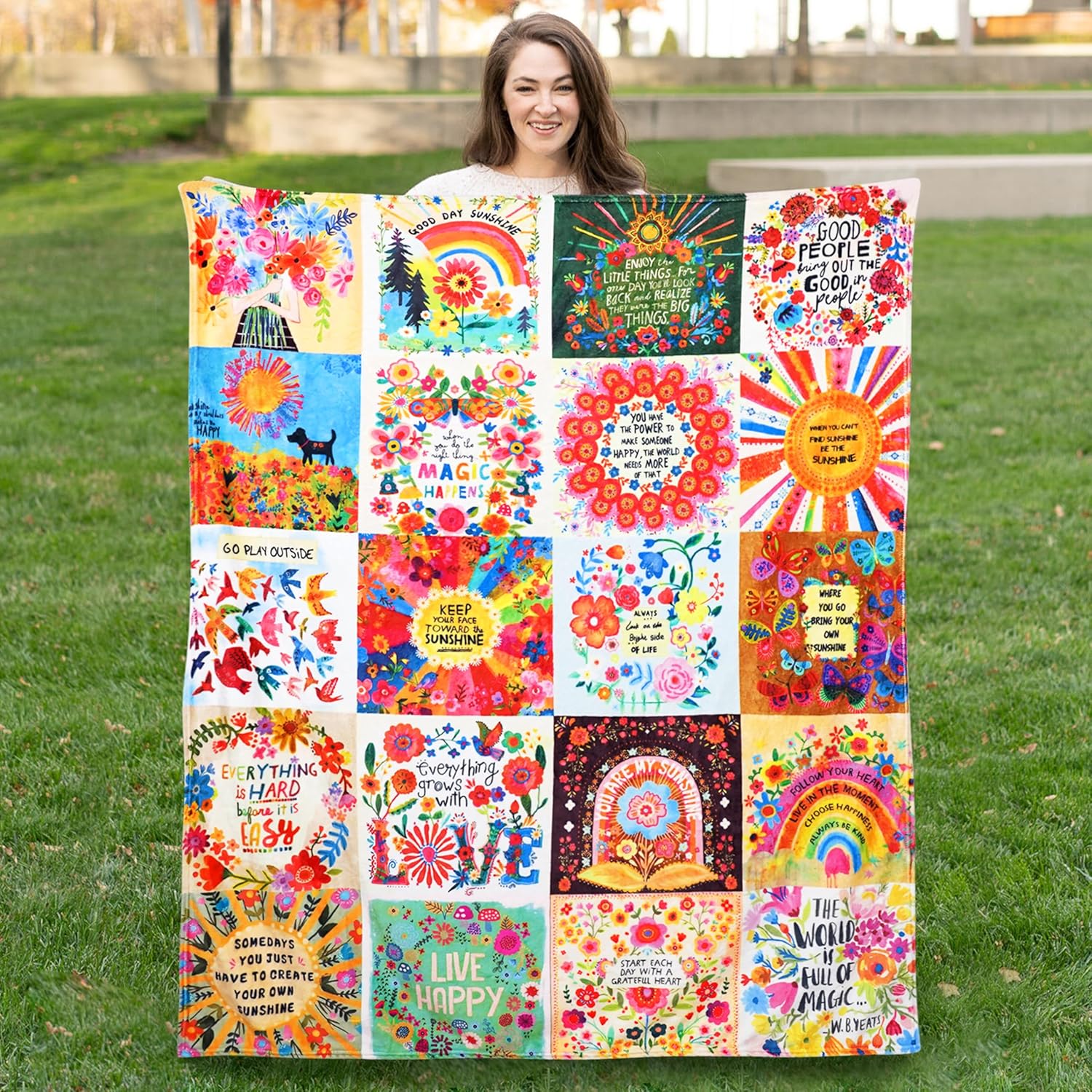 

GUOYU Blanket Boho Floral Throw Blanket Natural Life Patchwork BlanketsNatural Life Gifts for Women with Inspirational ThoughtsSoft Warm and 75x100cm (30x40inch)