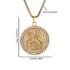 Classic Knight Pattern Engraved Zircon Inlaid Medal Pendant Necklace Fashion Rock Hip Hop Party Jewelry for Men