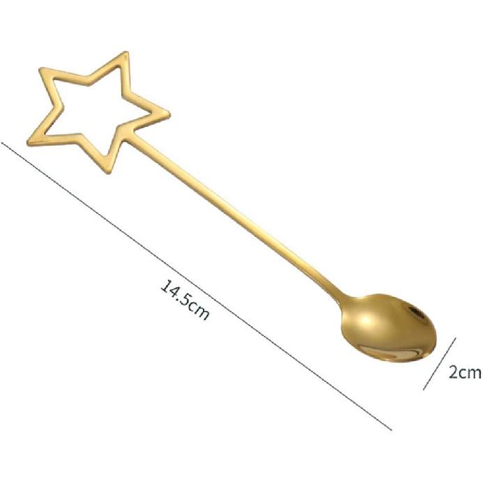 Hemoton Five-Pointed Star Dessert Spoon Set Stainless Steel Gold Coffee Tea Ice Cream Spoons 5.7 Inch Star Handle Flatware for Kitchen Dining