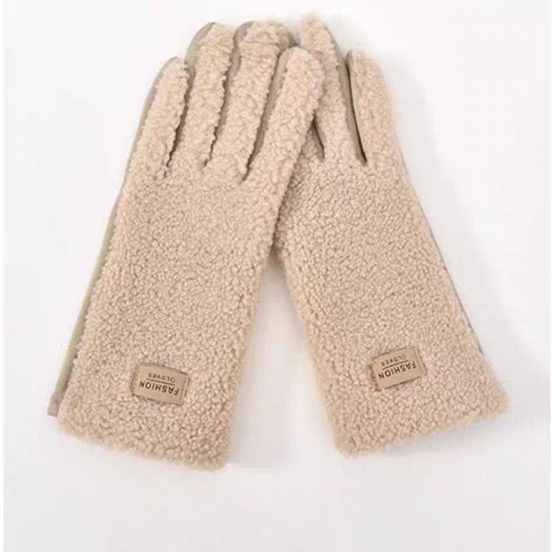 Imitation Teddy Hair Suede Women Winter Keep Warm Touch Screen Gloves Fashion Personality Add Velvet Thickened Soft