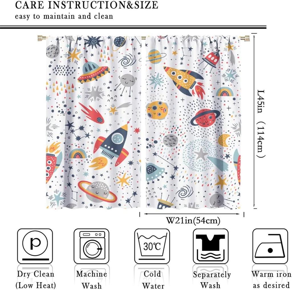 Kids Outer Space Rocket Curtains Cartoon Universe Galaxy Starry Sky Cosmos Boys Girls Study Room Bedroom Curtain For Master Made Of Polyester