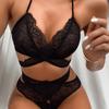 Sexy Women Cross Lace  Wireless Bra Sexy Black Lingerie Thong Set Underwear