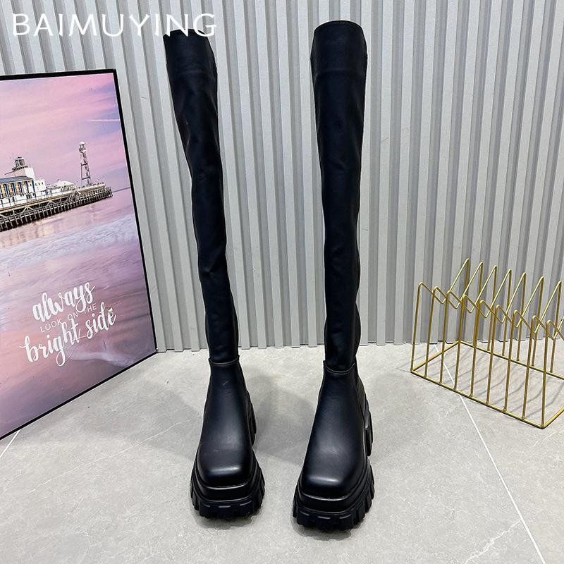 Leather Chunky Women High Boots Platform Fashion High Heels Boots 2025 Trend Winter Goth Gladiator Pumps Motorcycle Botas Mujer