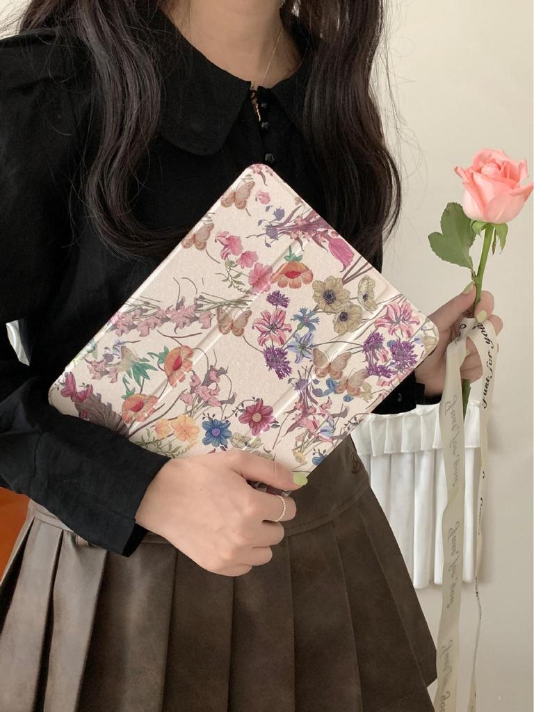 Three-Fold Oil Painting Floral iPad Mini 6 Case for 10th Gen iPad 2025