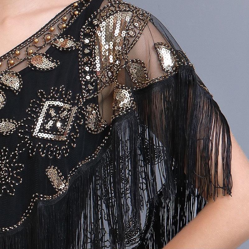 Chal Fluido de Lentejuelas y Perlas Estilo Retro de los Años 20 para Mujer Vestido de Novia con Banquete Escenario Fiesta