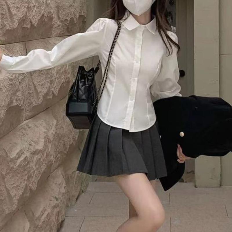 Japonský vysokoškolský styl Sladká košile Ženy Nový Dlouhý rukáv Roztomilý design Šněrovací tunika Blůza Podzimní móda Štíhlý Zapínání na knoflíky Oblečení