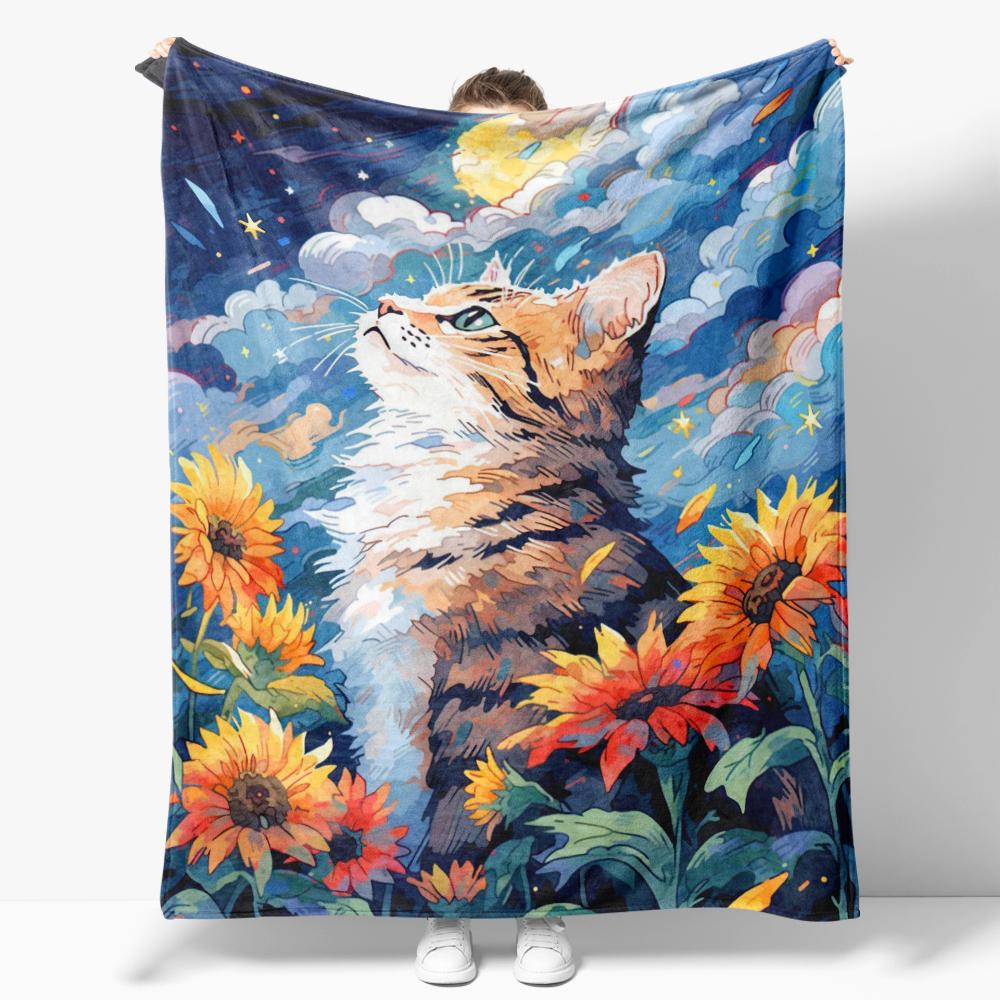 The Starry Night Throw Blanket Art Oil Painting Style Soft Cozy Blankets Soft Warm Flannel Blanket for Bed Room Home Sofa