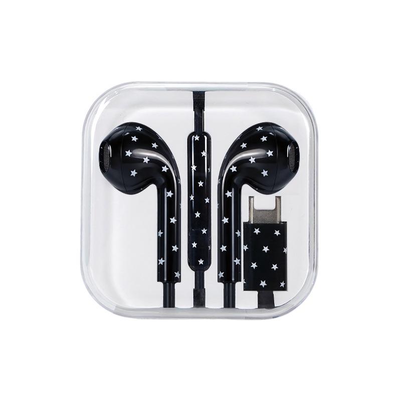 Star Floral Cartoon Wired Type-C Earphones with Mic