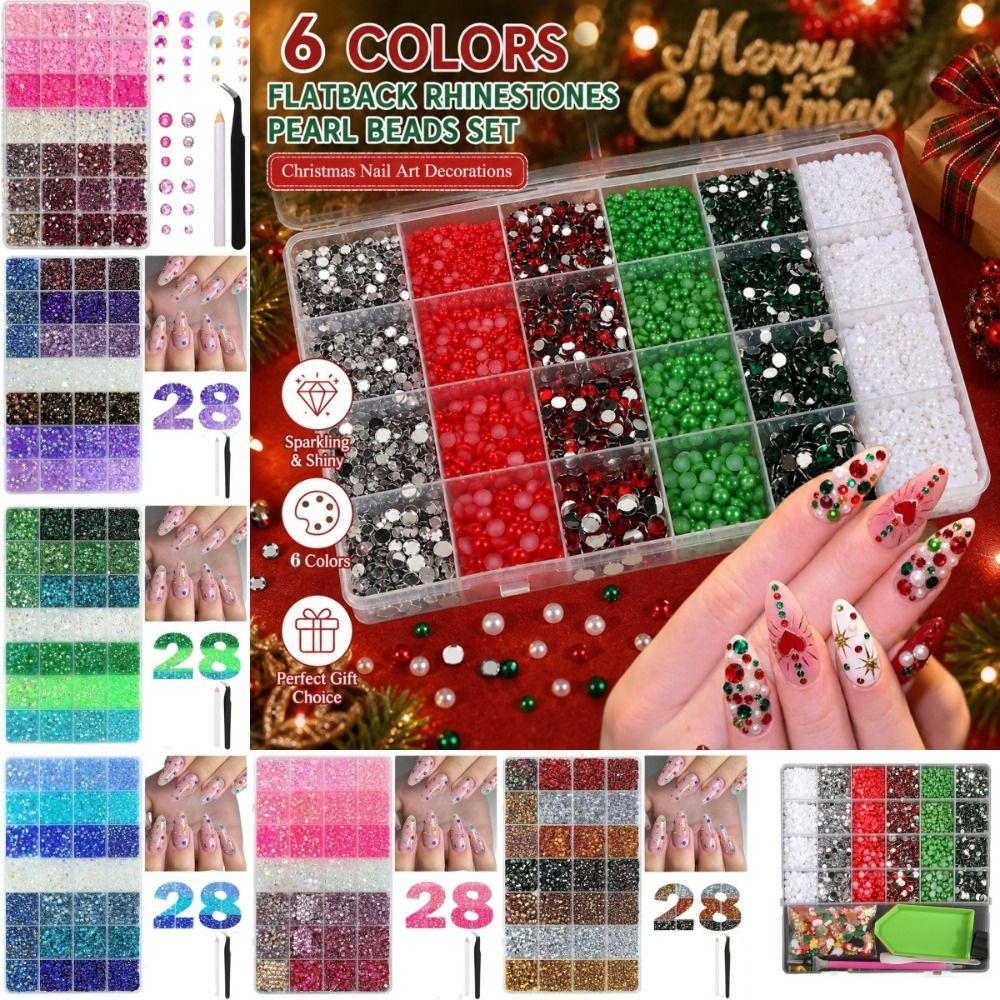 24/28 Grids Mixed Mini Christmas Gems Nail Charms Luxury Flatback Colorful Rhinestones Nail Art