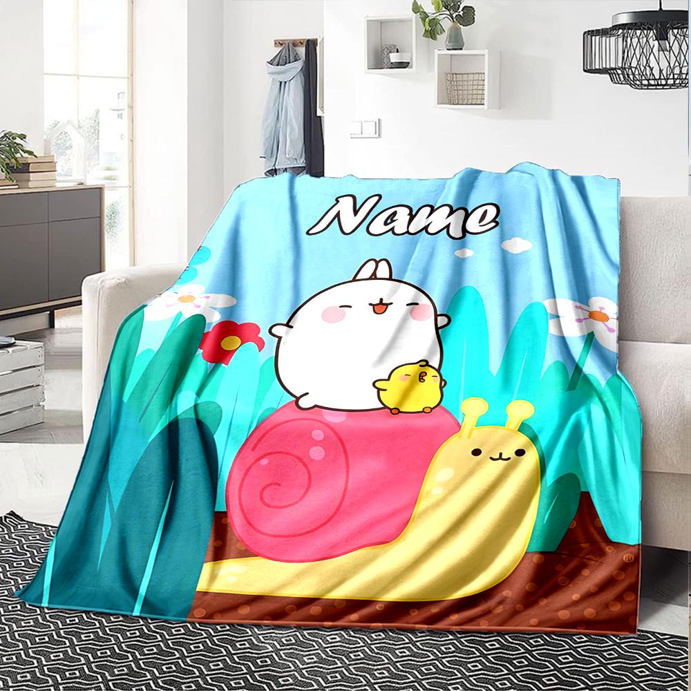 Customiz Name Personality Molang Blanket Soft &Warm Sofa Office Bed Travel Lunch Break Blanket, Gift Suitable All Seasons