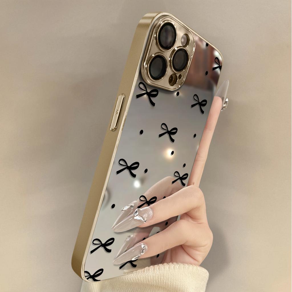 Simple Bow for Apple 16 Promax Personalized 15 New 14 Mobile Phone Case for IPhone 13 Mirror Creative