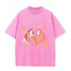 T-shirt Casual Mignon Animal Graphique Étoiles Violet Lavé Vintage Chats Orange Dansants