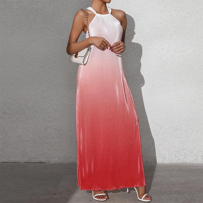 Jarní a letní dámské nové sexy šaty s odhaleným výstřihem na zádech a bez rukávů, gradientní áčkové