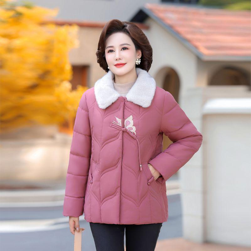 

Зимове бавовняне пальто на флісовій підкладці для жінок Тепла потовщена куртка Верхній одяг для мами середнього віку 5XL рожевий