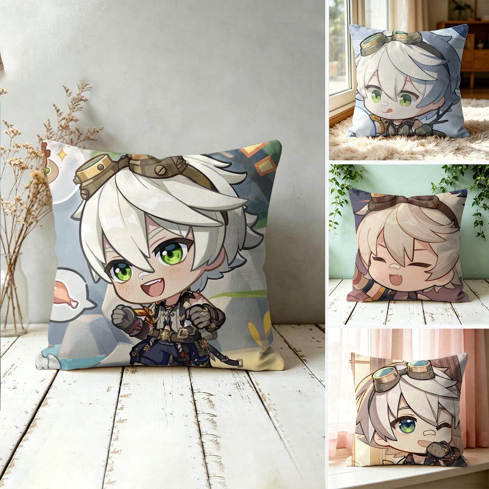 Bennett Cute Genshin Impact Cushion Cover Square Short Plush Pillow Case Living Room Sofa Home Decor Funda X
