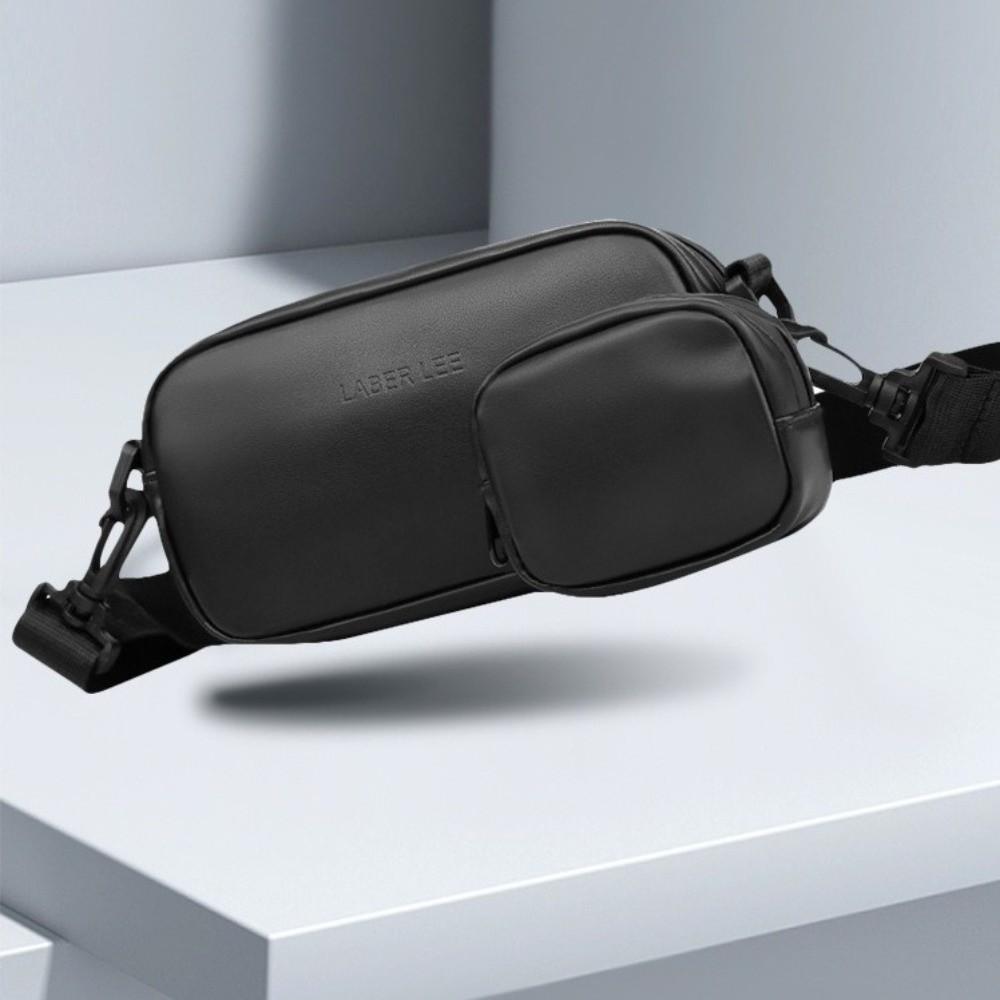 PU Leather Black Crossbody Bag Unisex Mobile Phone Chest Bags Mini Shoulder Bag  for Couple