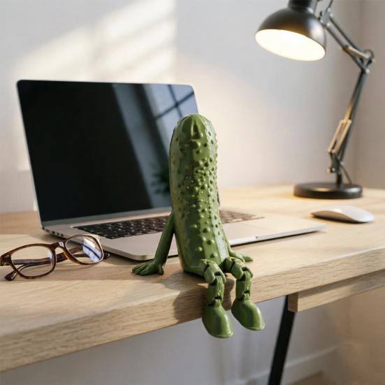 3D Printed Pickle Cucumber Statue Funny Hinged Cucumber Vegetable Desktop Ornament with Movable Joints Stress Relief Toy for Home Office Executive
