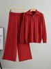 Women's Versatile Autumn/Winter Half-Zip Knit Top and Wide-Leg Pants Set