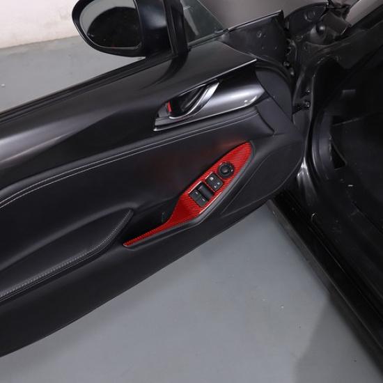 Red Carbon Fiber Window Lift Switch Button Trim Frame For Mazda MX-5 Miata 16-23