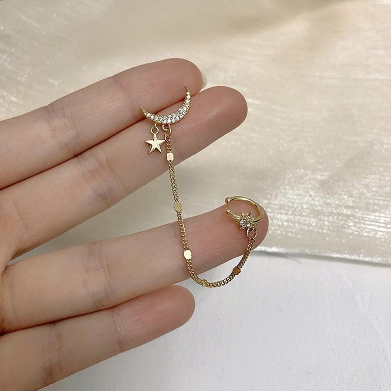 Moon Star Ear Cuff Rhinestones Ear Cuff Tragus Earrings Non Piercing Earring Clip Ear Wrap Cuff No Pierced Jewelry Gift